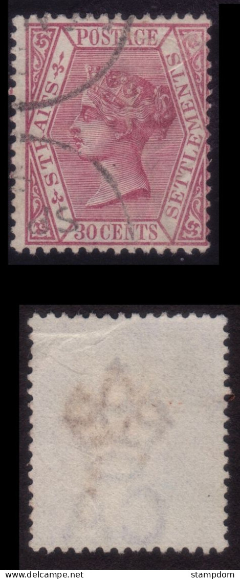 STRAITS SETTLEMENTS 1891 30c Wmk.CA Sc#55 - USED CREASED/SPACE FILLER @N433 - Straits Settlements