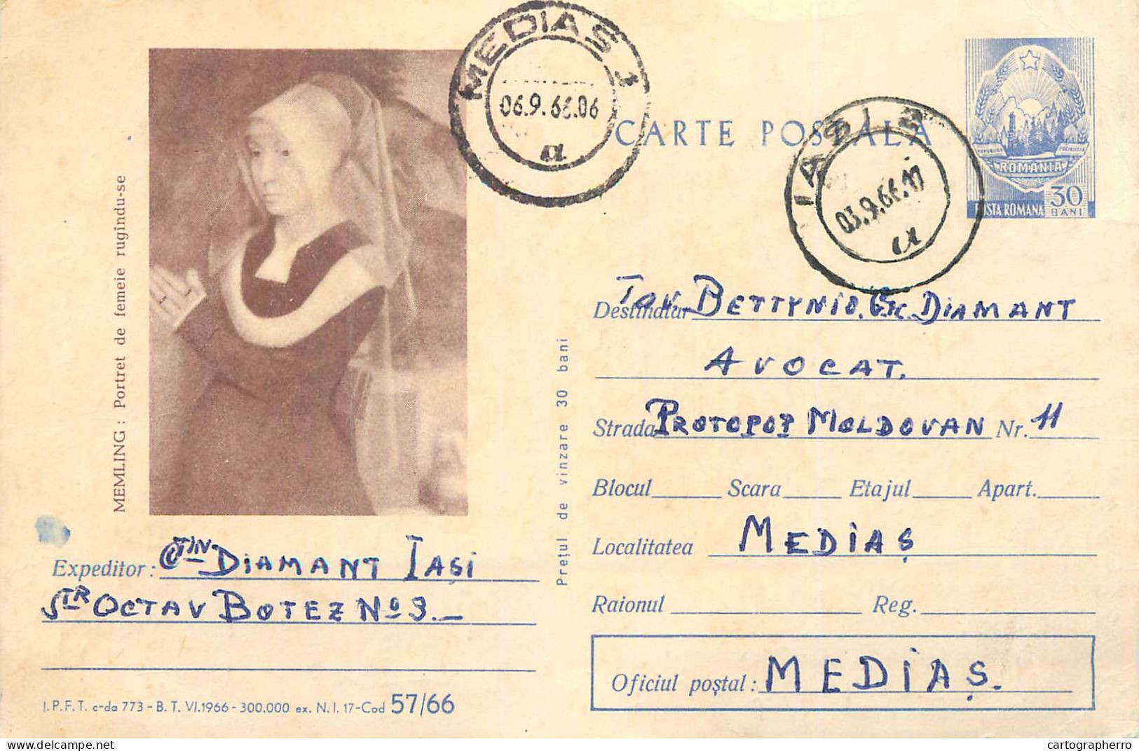 Postal Stationery Postcard Romania Mamling Portrait Of A Woman In Prayer 1966 - Romania