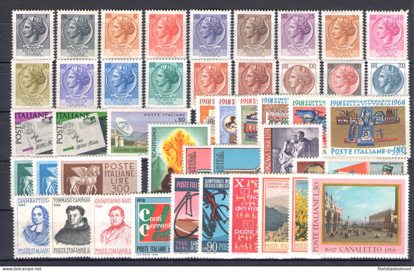 1968 Italia Repubblica, Francobolli Nuovi, Annata Completa 46 Valori - MNH** - Full Years