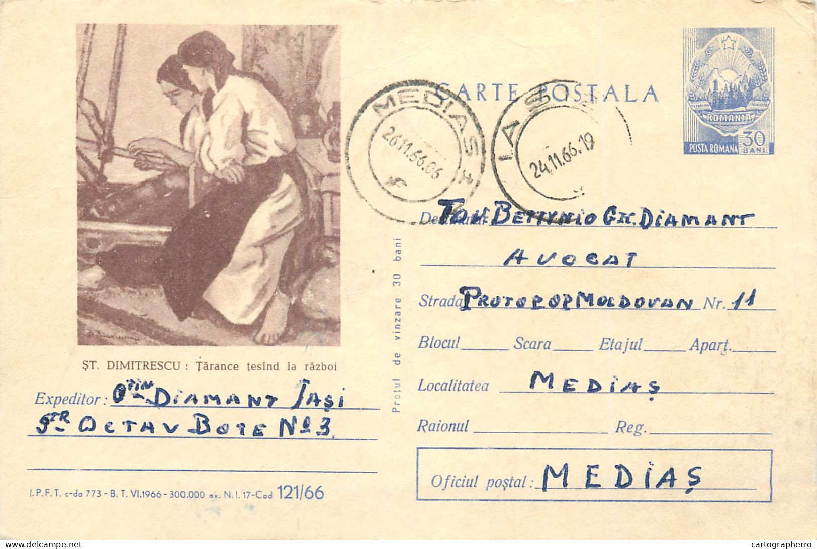Postal Stationery Postcard Romania Stefan Dimitrescu Peasant Women Weaving - Rumania