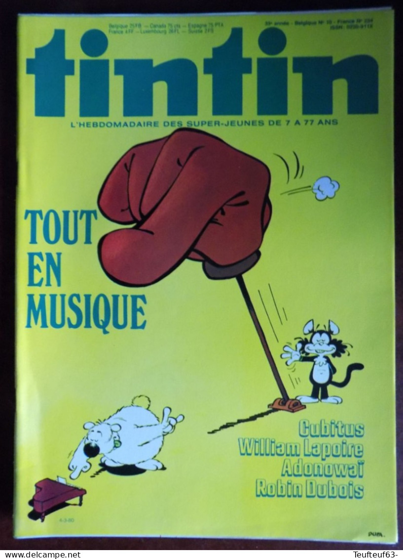 Tintin N° 10/1980 Couv. Dupa - Plastic Bertrand (3p) - - Tintin