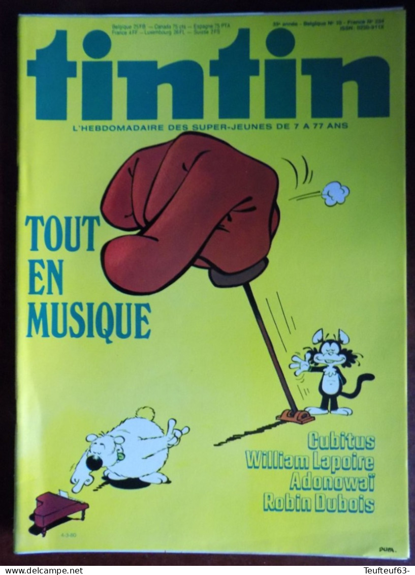 Tintin N° 10/1980 Couv. Dupa - Plastic Bertrand (3p) - - Kuifje