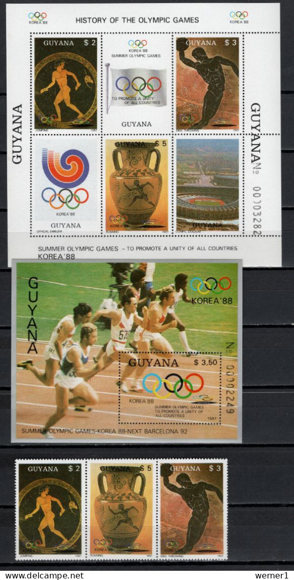 Guyana 1987 Olympic Games Seoul, Strip Of 3 + 2 S/s MNH - Zomer 1988: Seoel