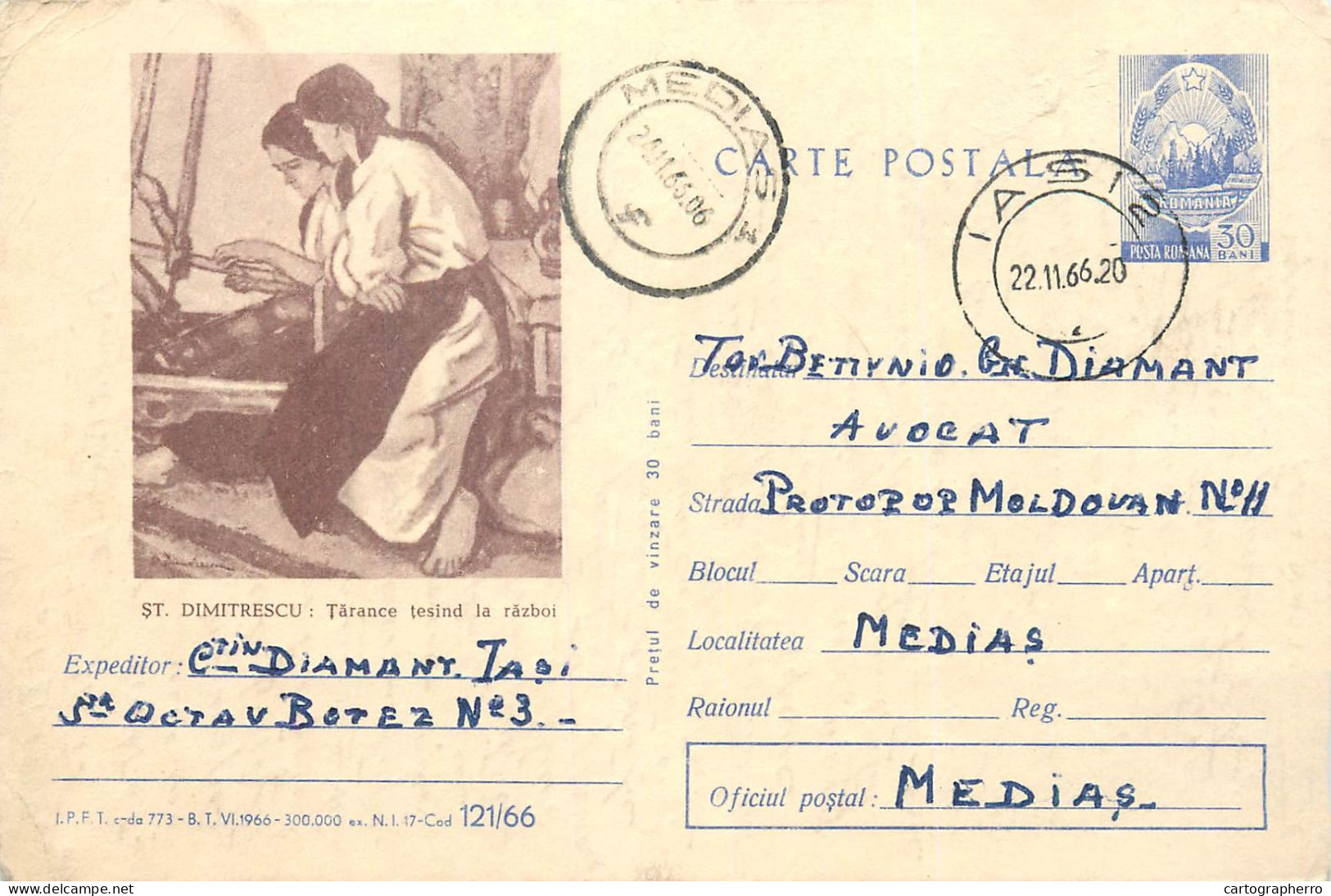 Postal Stationery Postcard Romania Stefan Dimitrescu Peasant Women Weaving - Rumania