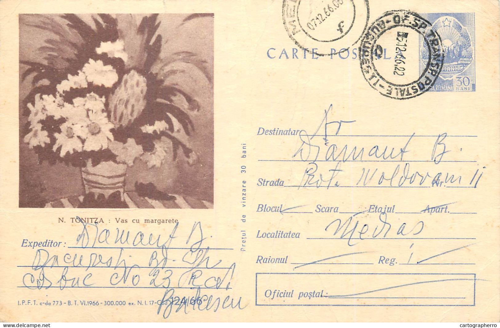 Postal Stationery Postcard Romania Nicolae Tonitza Vas Cu Margarete - Rumania