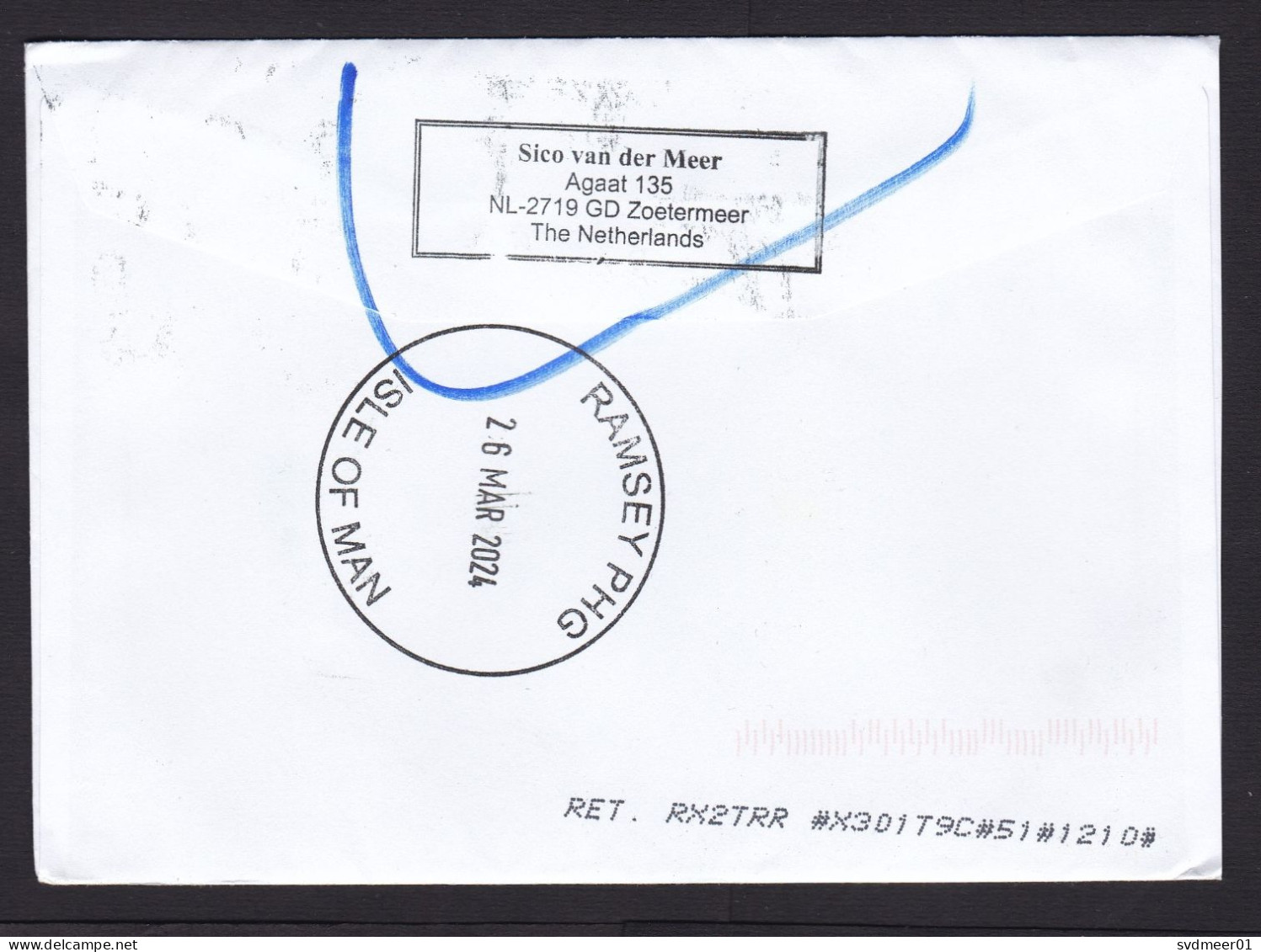 Netherlands: Cover To Isle Of Man, 2024, 1 Odd-shaped Stamp, Lily Flower, Returned, Retour Label, Cancel (traces Of Use) - Brieven En Documenten
