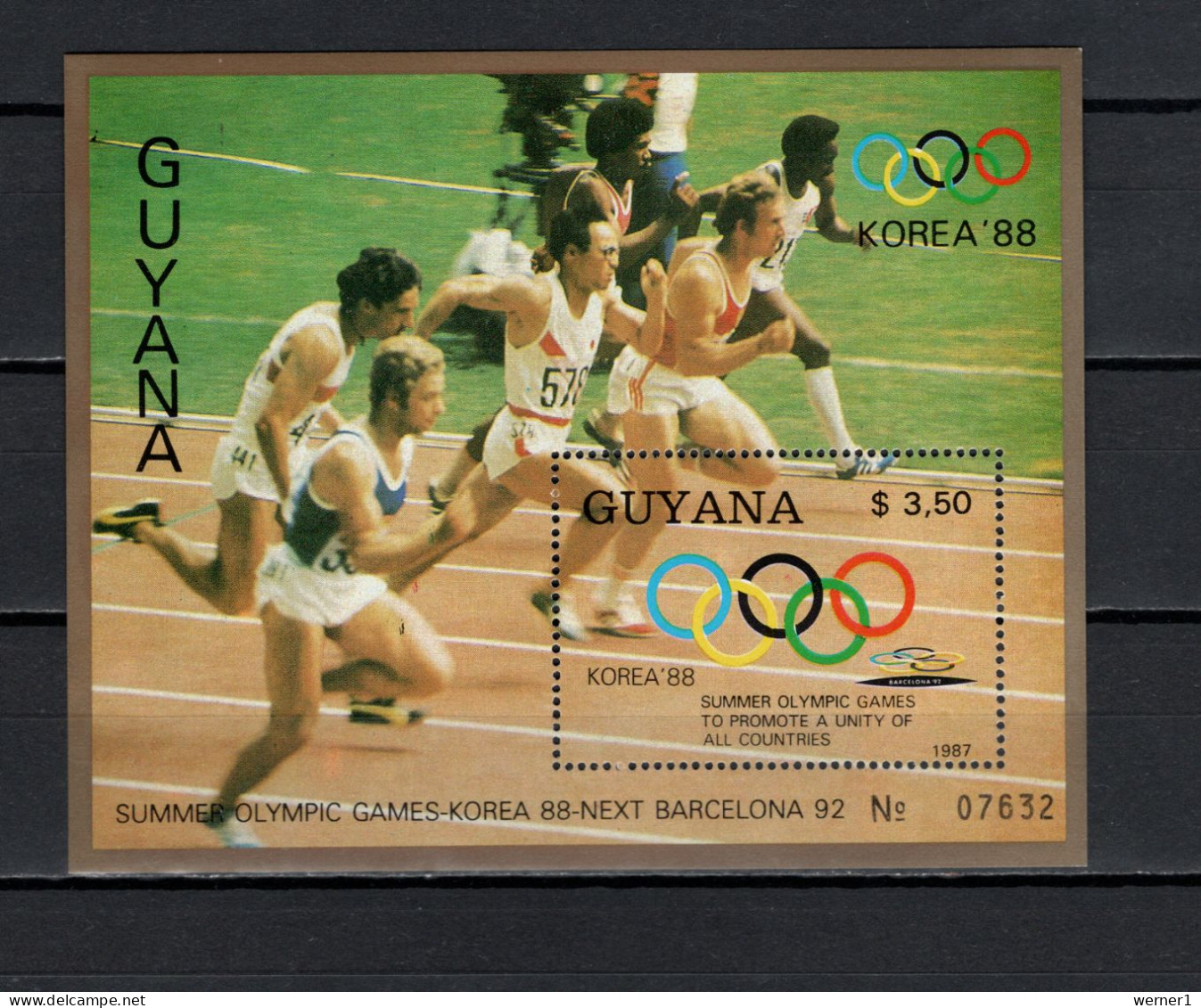 Guyana 1987 Olympic Games Seoul, S/s With Golden Border MNH - Ete 1988: Séoul