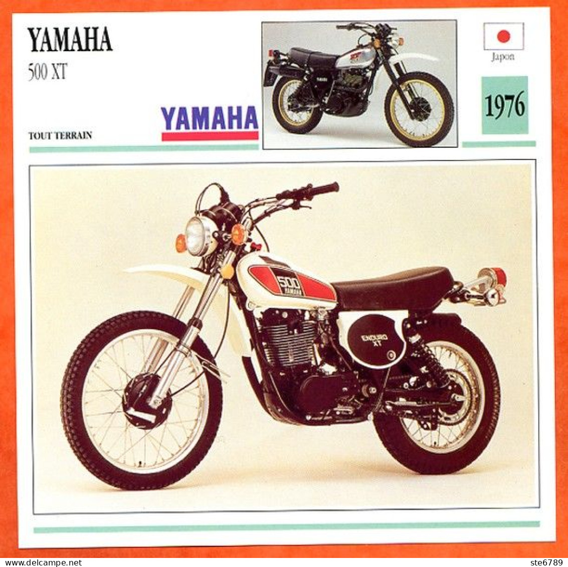 YAMAHA 500 XT  1976 Japon Fiche Technique Moto - Sport