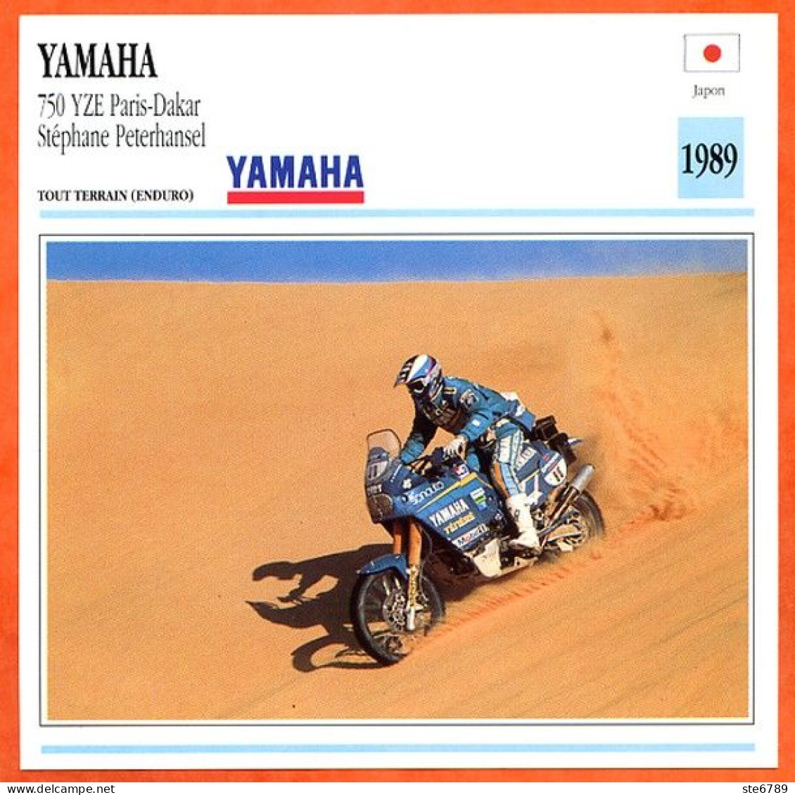 YAMAHA 750 YZE Peterhansel  1989 Japon Fiche Technique Moto - Sports