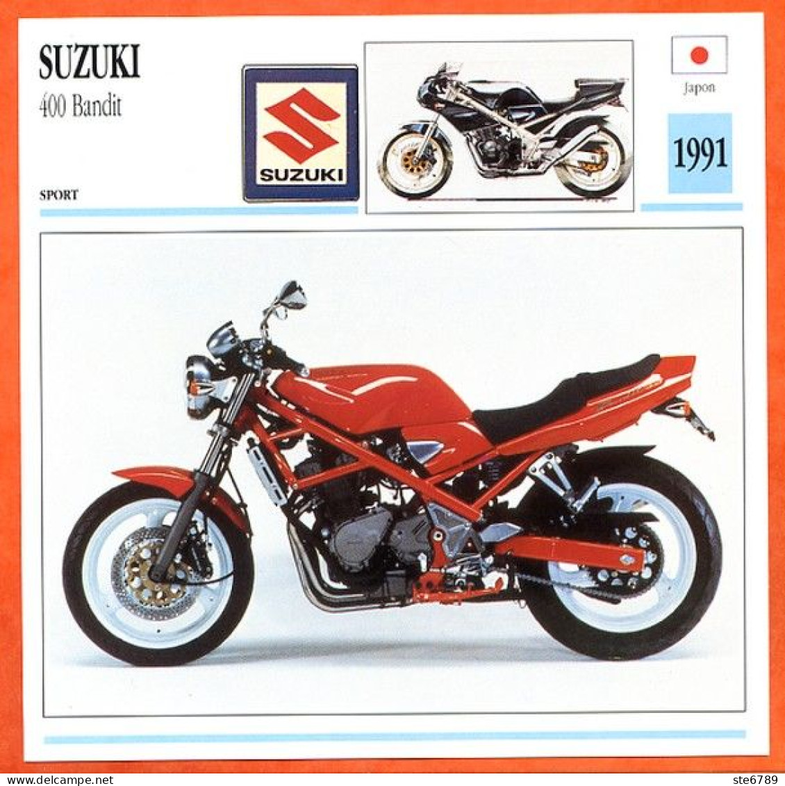 SUZUKI 400 Bandit  1991  Japon Fiche Technique Moto - Sport