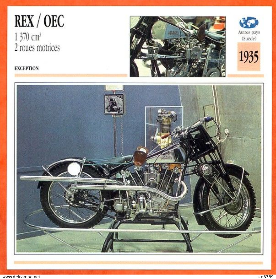 REX / OEC 1370 2 R Motrices 1935 Suede Fiche Technique Moto - Sports