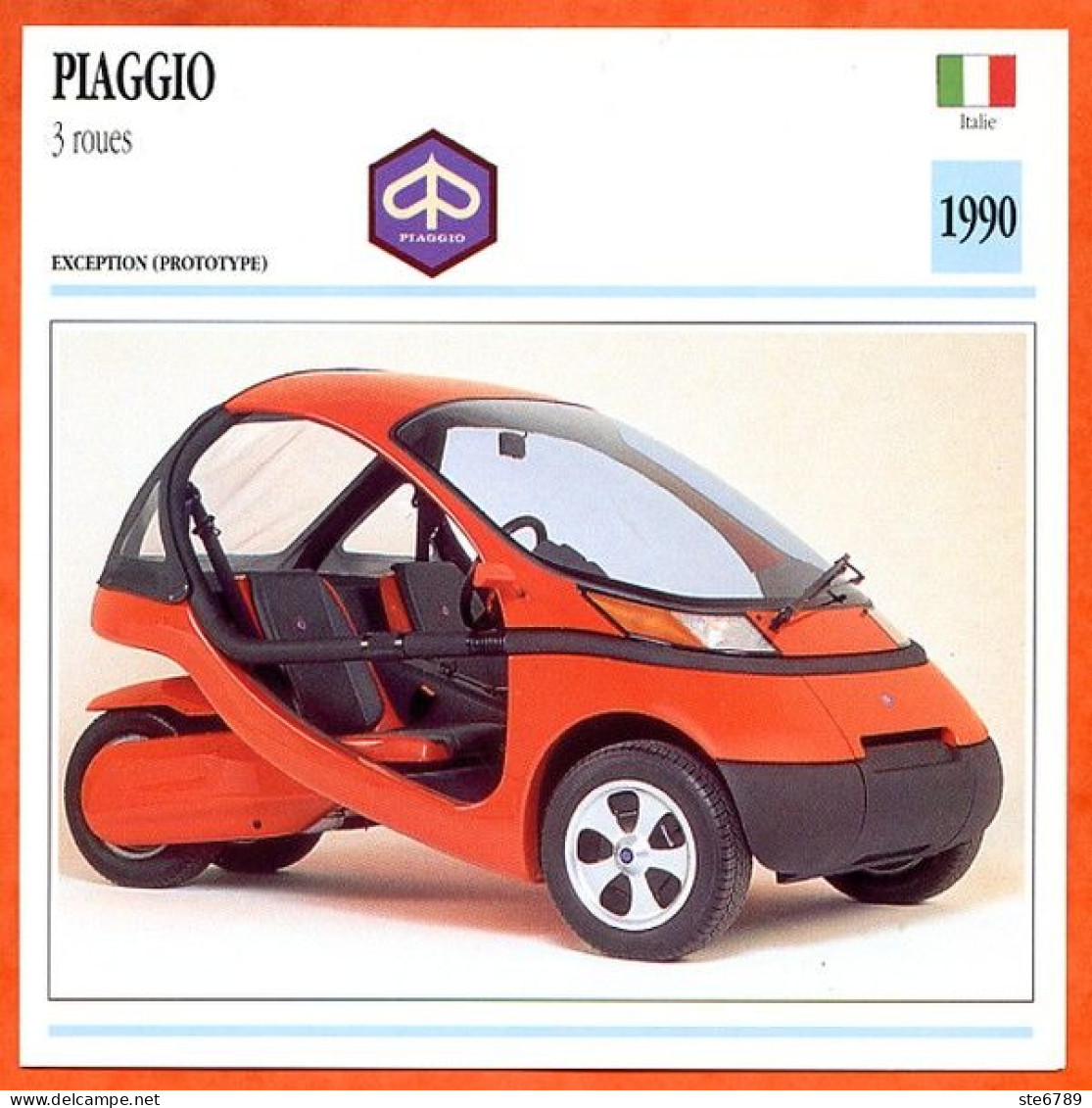 PIAGGIO 3 Roues 1990 Italie Fiche Technique Moto - Sports