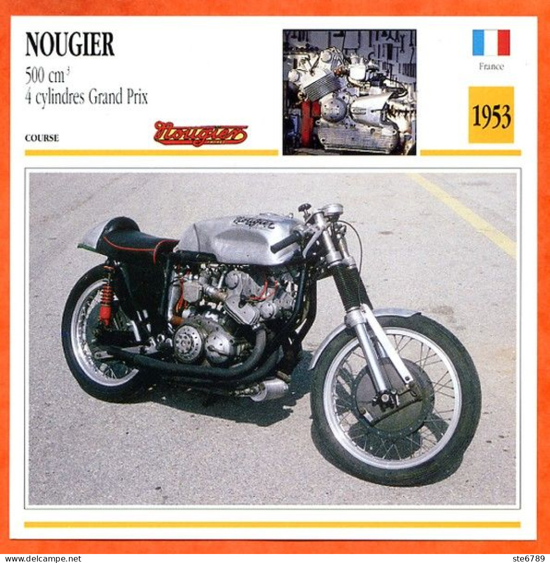 NOUGIER 500 4 Cylindre 1953 France Fiche Technique Moto - Sports