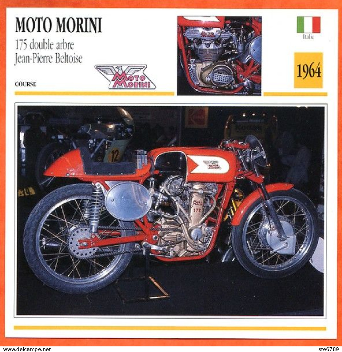 MOTO MORINI 175 Beltoise  1964 Italie Fiche Technique Moto - Sport
