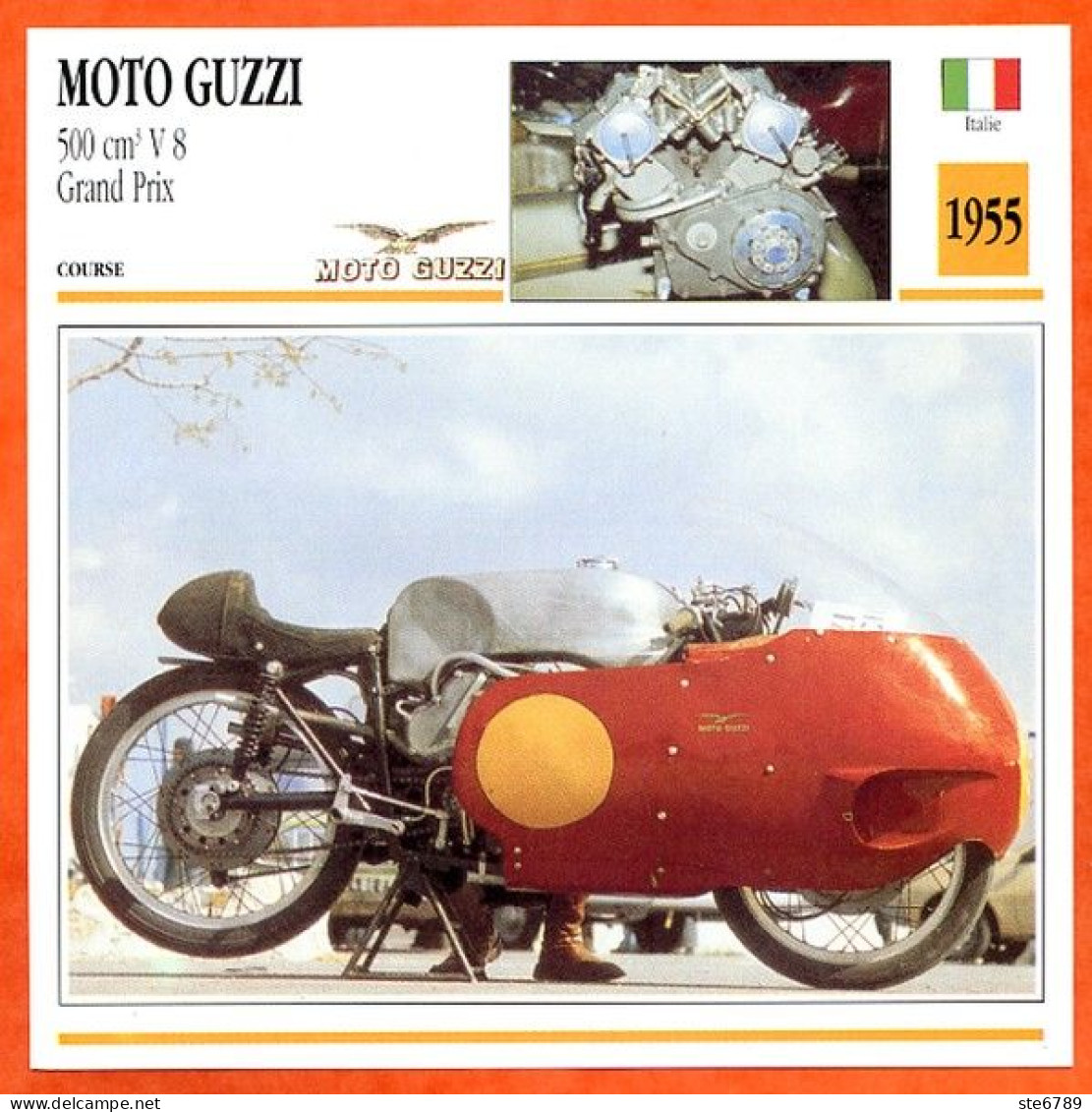 MOTO GUZZI 500 V8 Grand Prix 1955 Italie Fiche Technique Moto - Sport