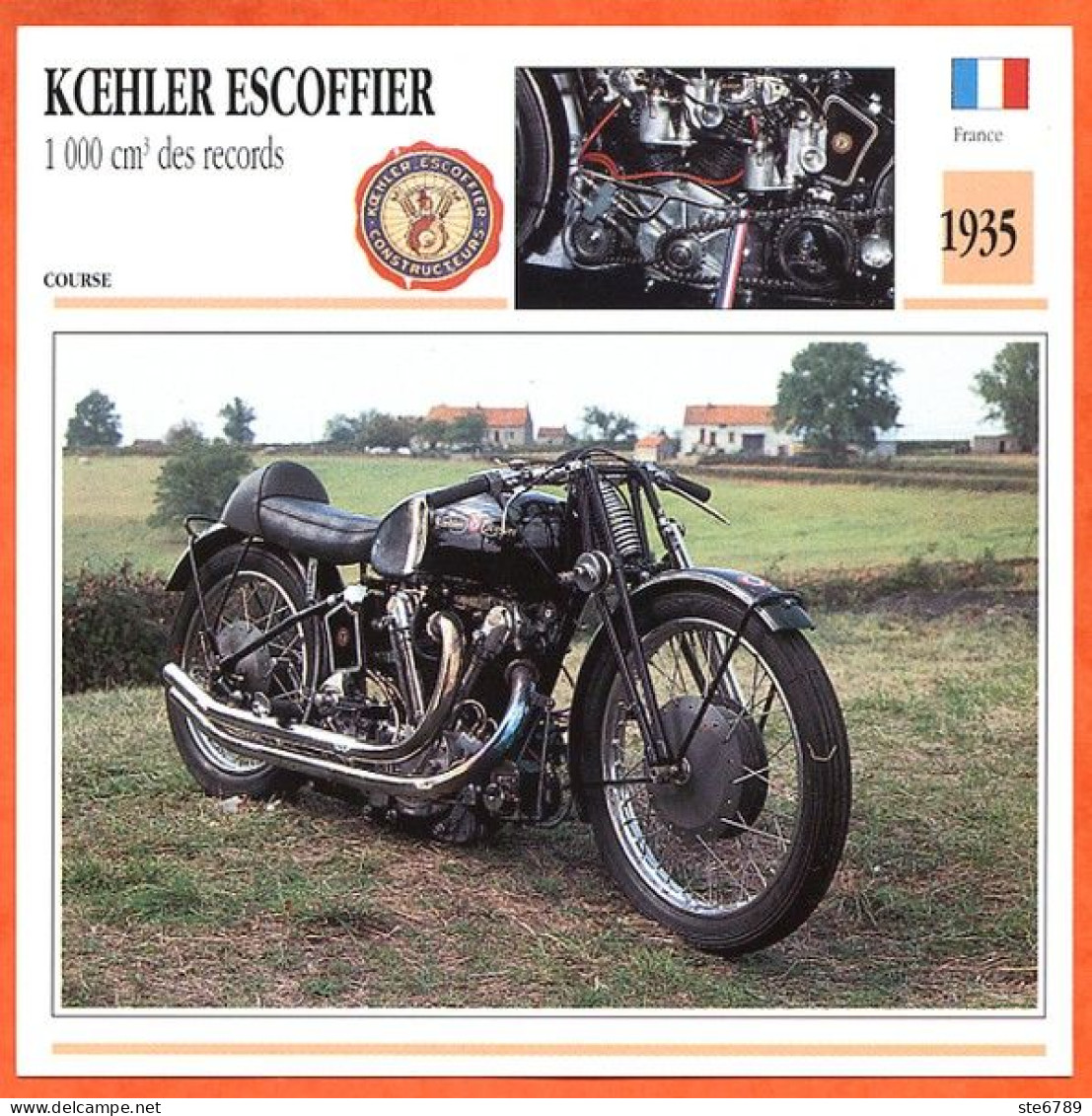KOEHLER ESCOFFIER 1000 1935 France Fiche Technique Moto - Sports