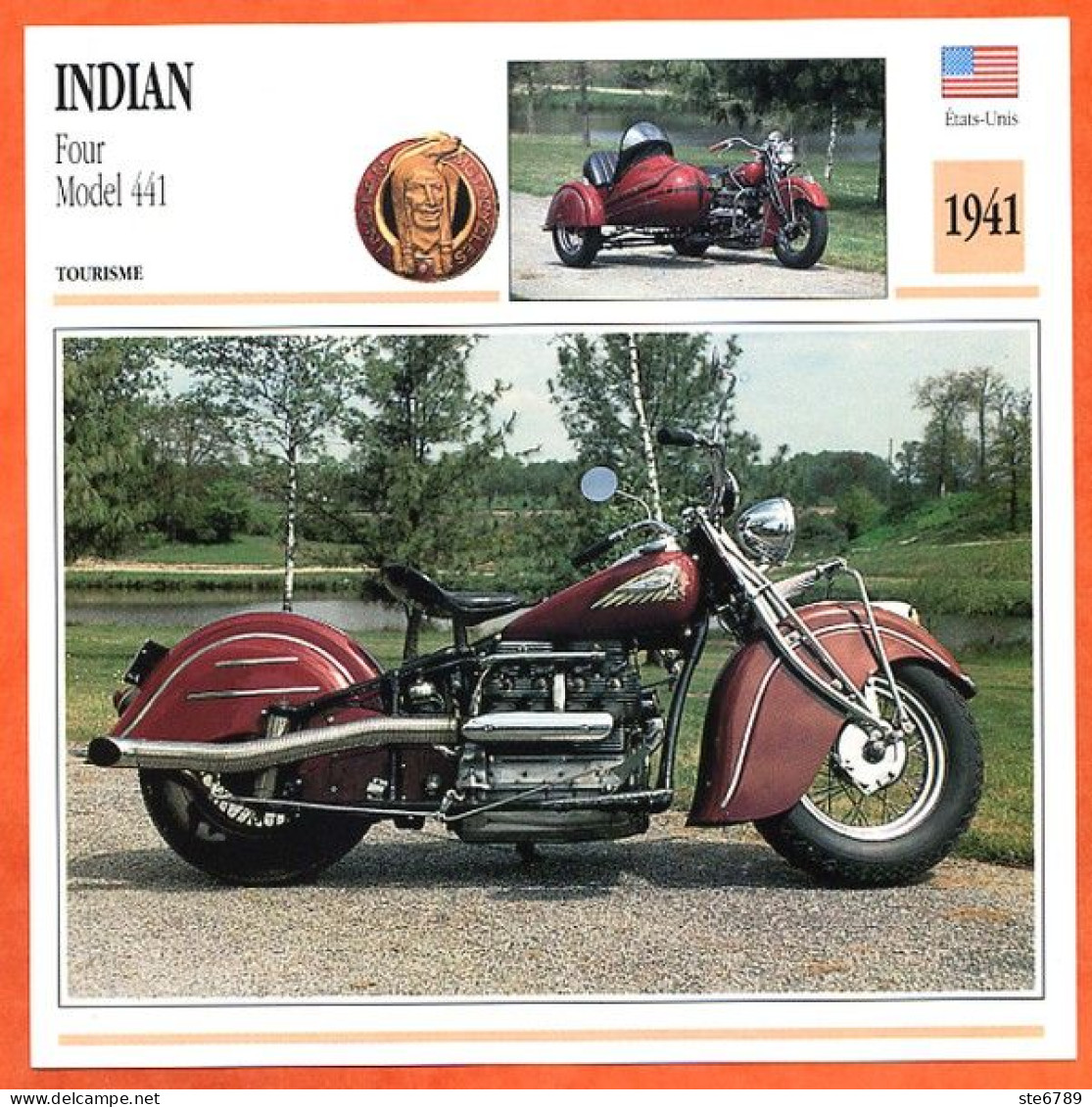 INDIAN Four Model 441  1941 USA Fiche Technique Moto - Sports