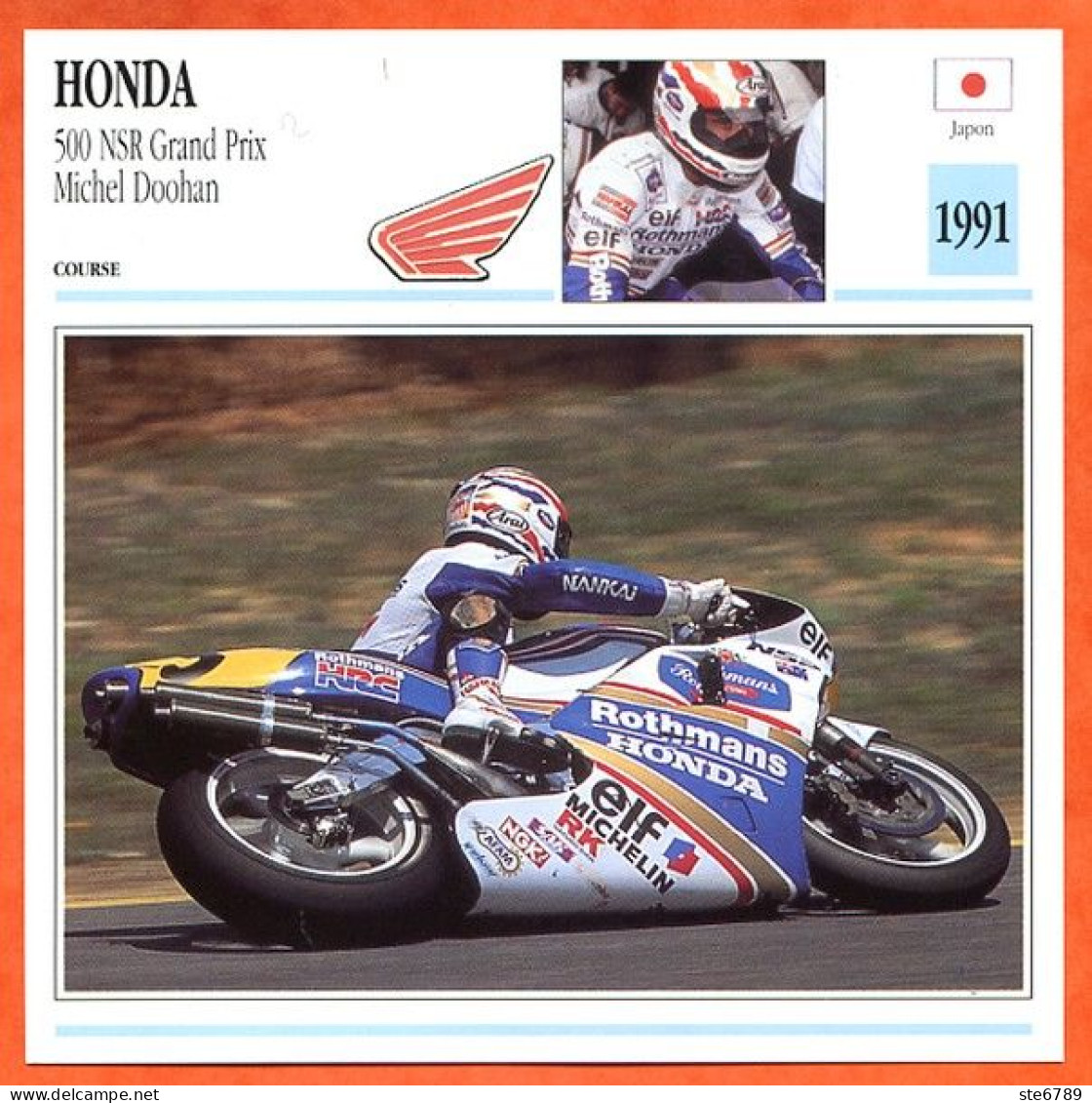 HONDA 500 NSR Grand Prix  Michel Doohan  1991 Japon Fiche Technique Moto - Deportes