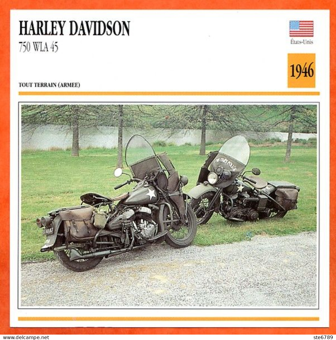 HARLEY DAVIDSON 1200 Knucklehead 1946 USA Fiche Technique Moto - Sport