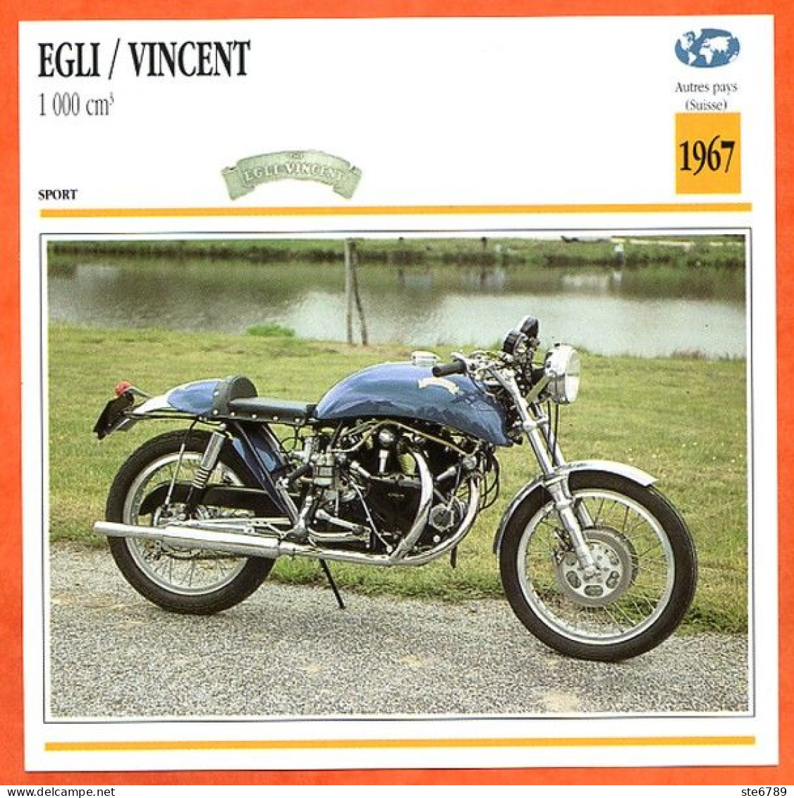 EGLI VINCENT 1000 1967 Suisse Fiche Technique Moto - Sports