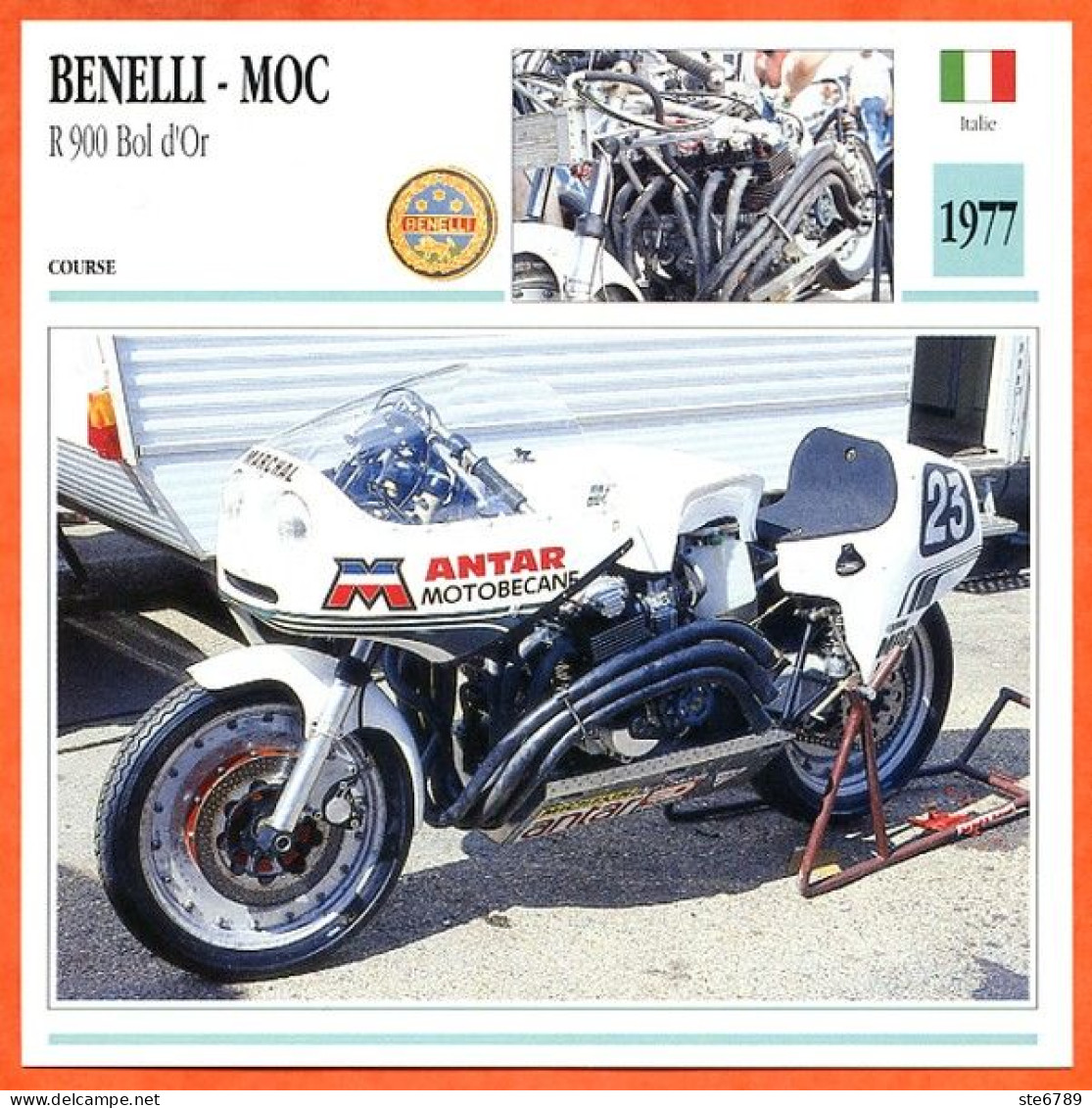 BENELLI MOC R 900 Bol D'Or 1977 Italie Fiche Technique Moto - Sport