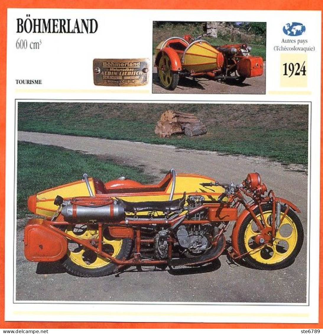 BOHMERLAND 600 1924 Tchécoslovaquie Fiche Technique Moto - Deportes