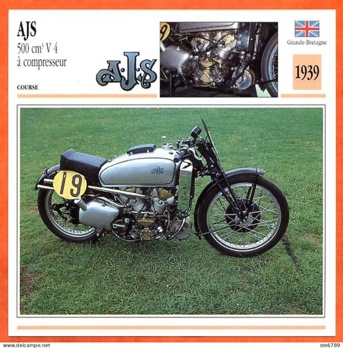 AJS 500 V4 à Compresseur 1939 UK Fiche Technique Moto - Deportes