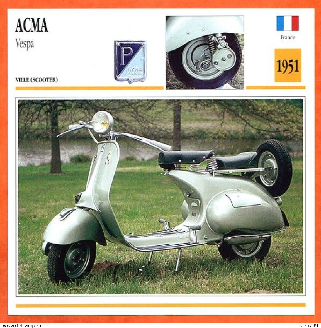 ACMA Vespa Scooter 1951 France Fiche Technique Moto - Sports