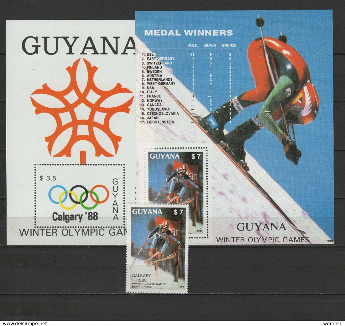 Guyana 1988 Olympic Games Calgary Stamp + 2 S/s MNH - Inverno1988: Calgary