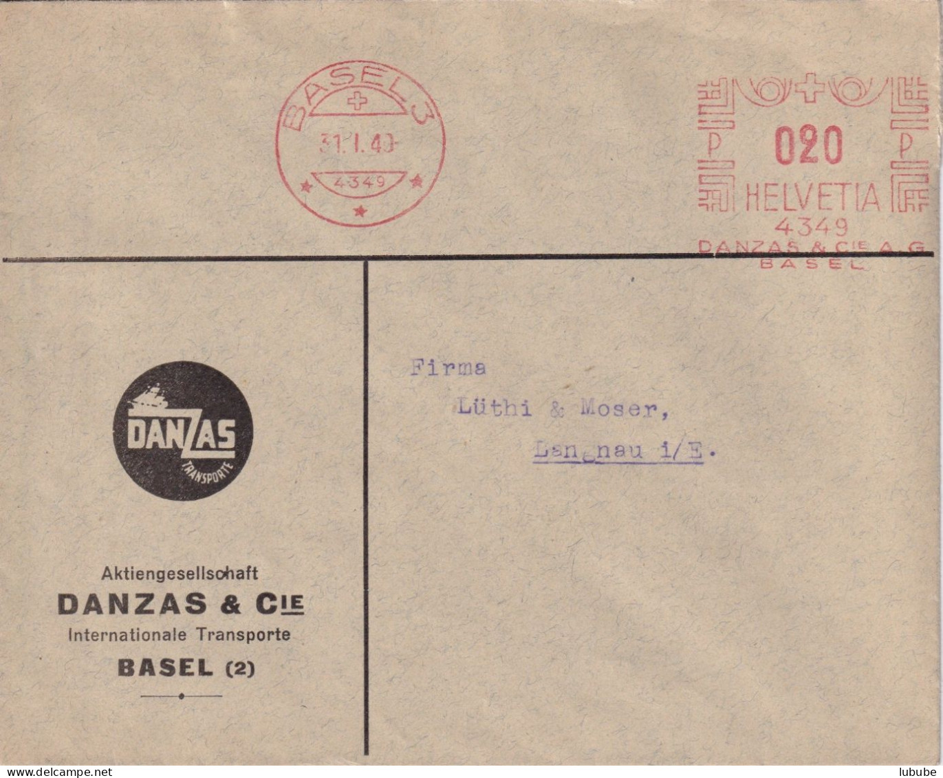 Motiv Brief  "Danzas, Internationale Transporte, Basel"  (Freistempel)       1949 - Briefe U. Dokumente