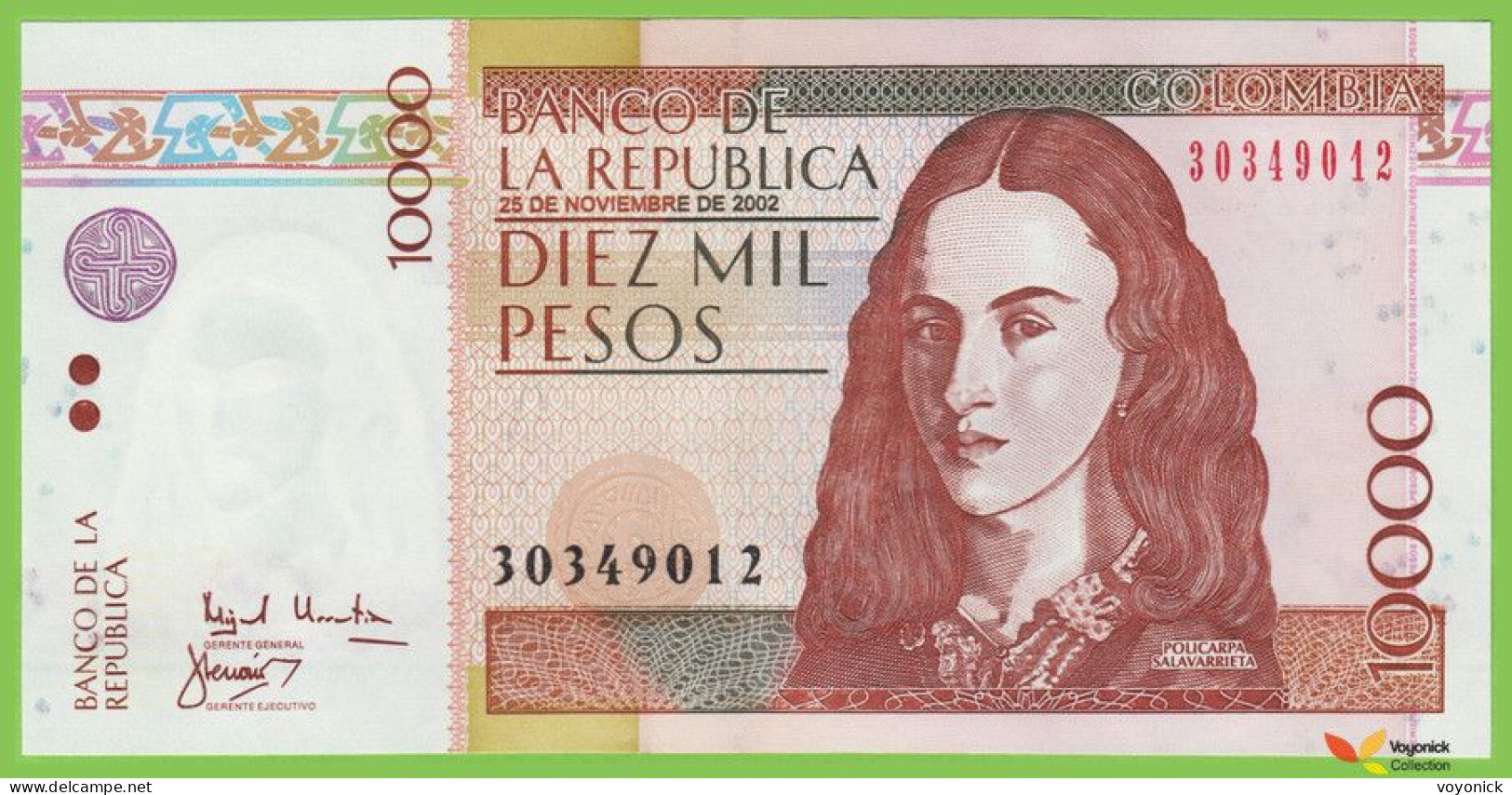 Voyo COLOMBIA 10000 Pesos 2002(2004) P453e B990g UNC - Colombie