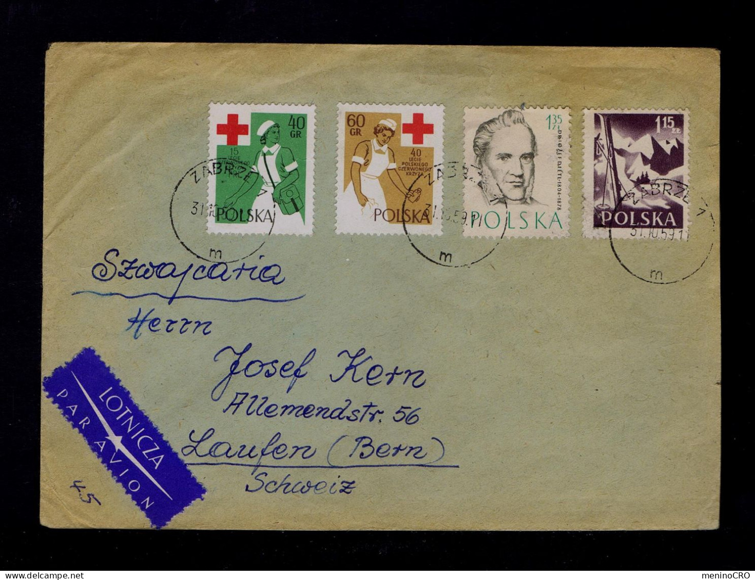 Gc8486 POLOGNE Santé Health Enfermiere Red Cross /Driozef Dietl 1804-1878 /winter Sky Sports Mailed 1959 Laufen -Bern - Medicina