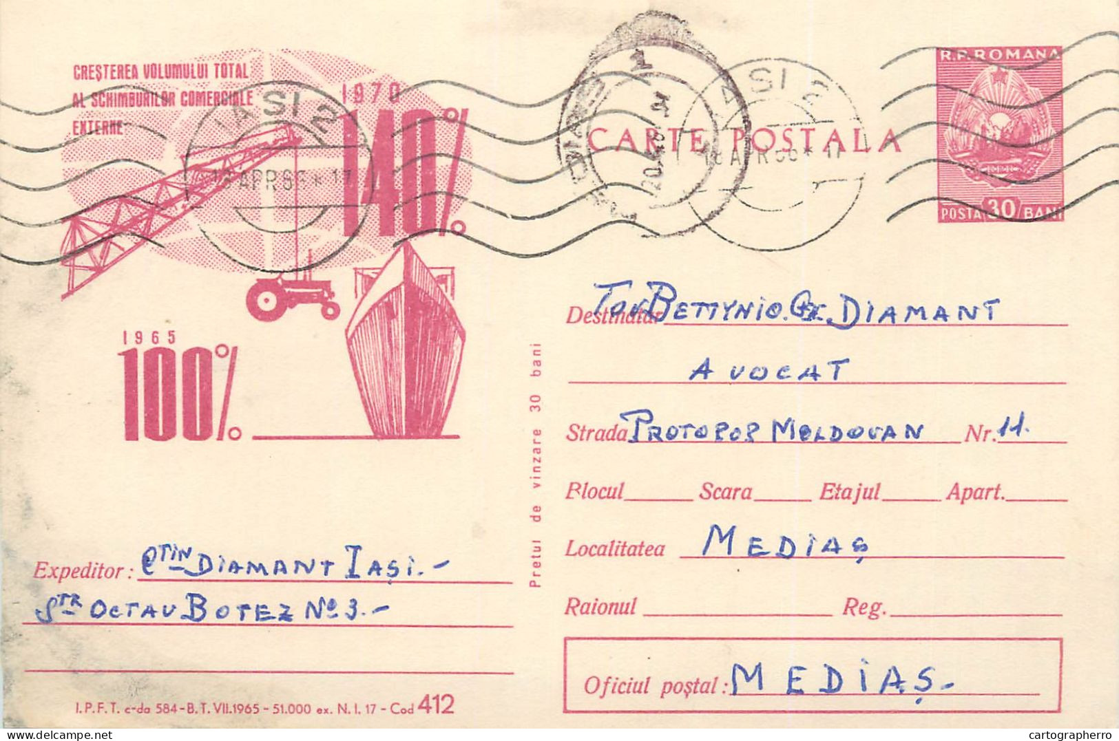 Postal Stationery Postcard Romania Export Increase Advertising 1970 - Rumania
