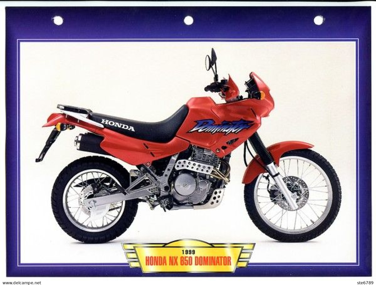 HONDA NX 650 DOMINATOR  1999  Technique  Illustrée Documentée  Motos Tout Terrain Sport Fiche  Moto - Sports