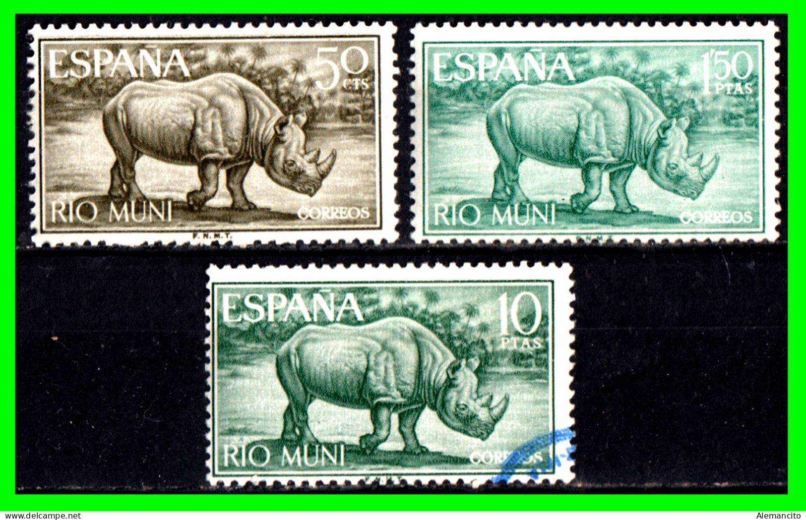 ESPAÑA  COLONIAS ESPAÑOLAS ( RIO MUNI - AFRICA ) 3 SELLOS DE SERIE AÑO 1964 FAUNA ECUATORIAL- - Rio Muni