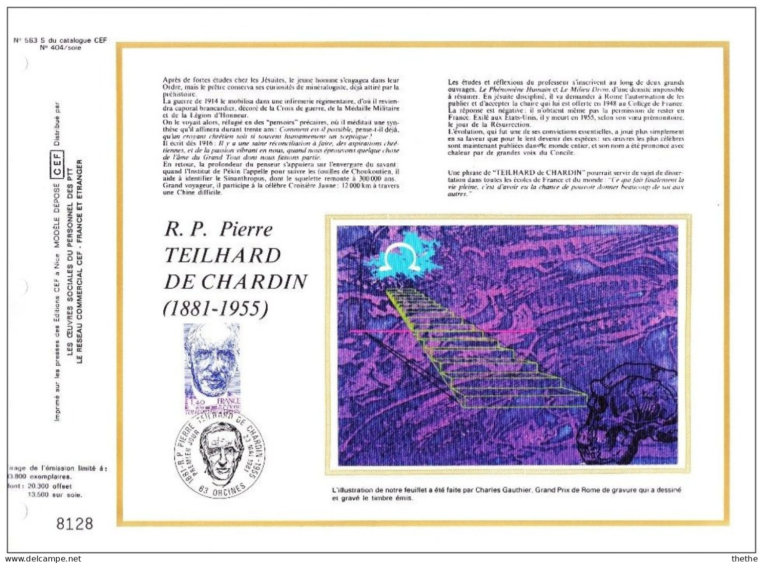 FRANCE -  R.P. Pierre TEILHARD DE CHARDIN (1881-1955), Théologien Et Savant - N° 583 S Du Catalogue CEF - 1980-1989