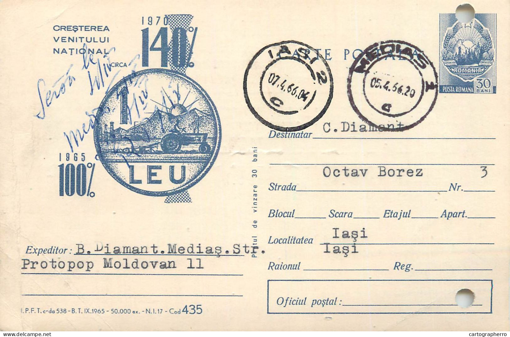 Postal Stationery Postcard Romania National GDP Increase Advertising 1970 - Rumania