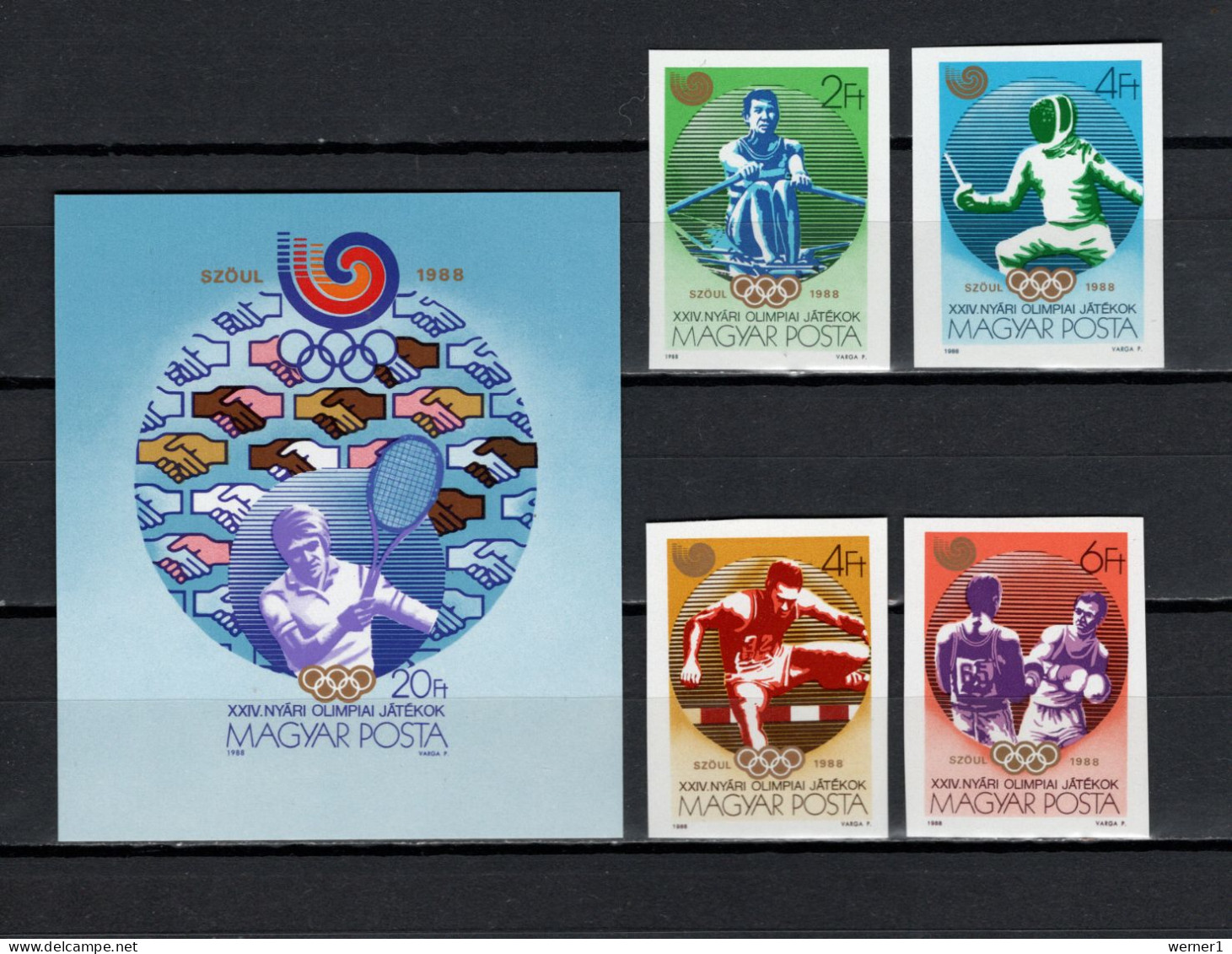 Hungary 1988 Olympic Games Seoul, Tennis, Rowing, Fencing, Athletics, Boxing Set Of 4 + S/s Imperf. MNH -scarce- - Sommer 1988: Seoul