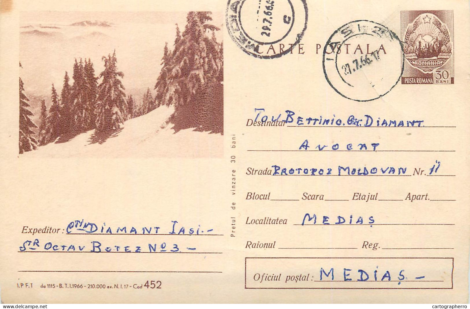 Postal Stationery Postcard Romania Mountain Landscape Trees 1966 - Rumania