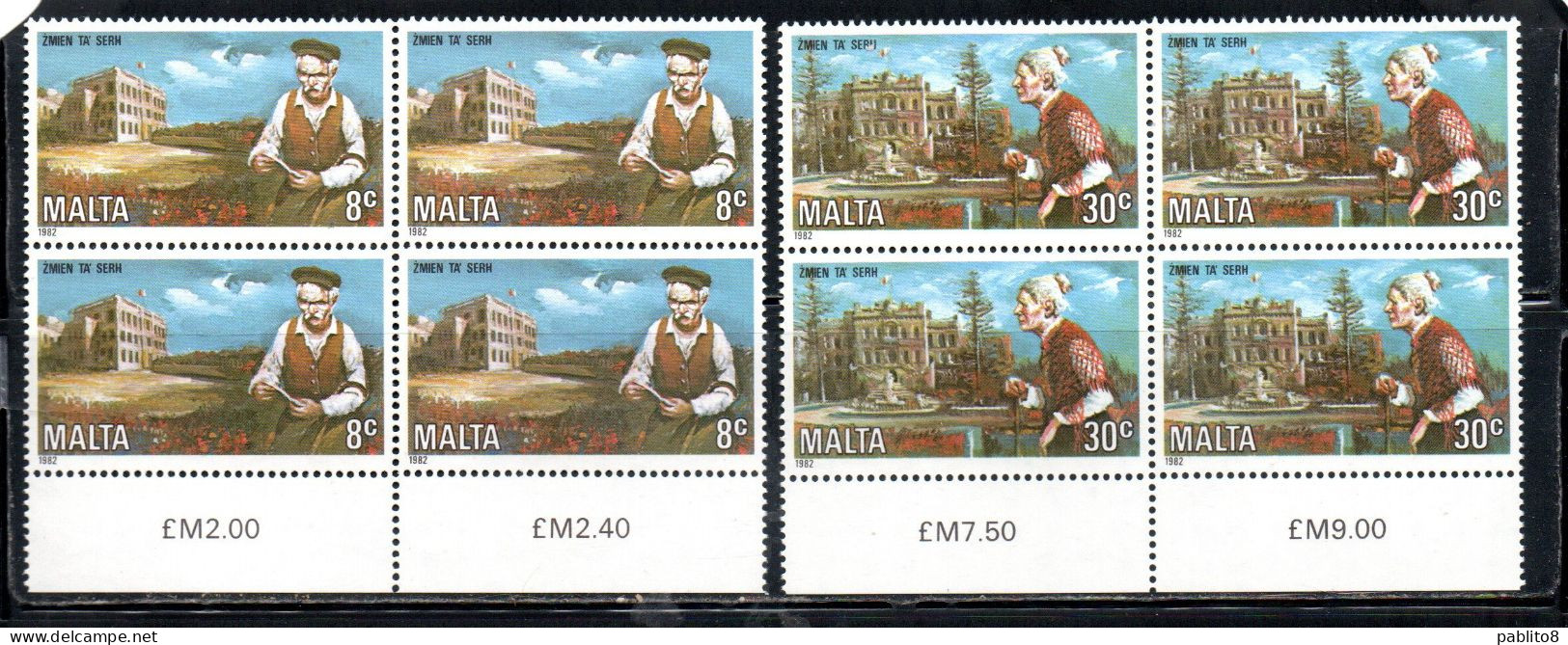 MALTA 1982 MEN AND HOME CARE OF THE ELDERLY YEAR ANNO DELLA CURA PER GLI ANZIANI COMPLETE SET SERIE COMPLETA BLOCK MNH - Malte