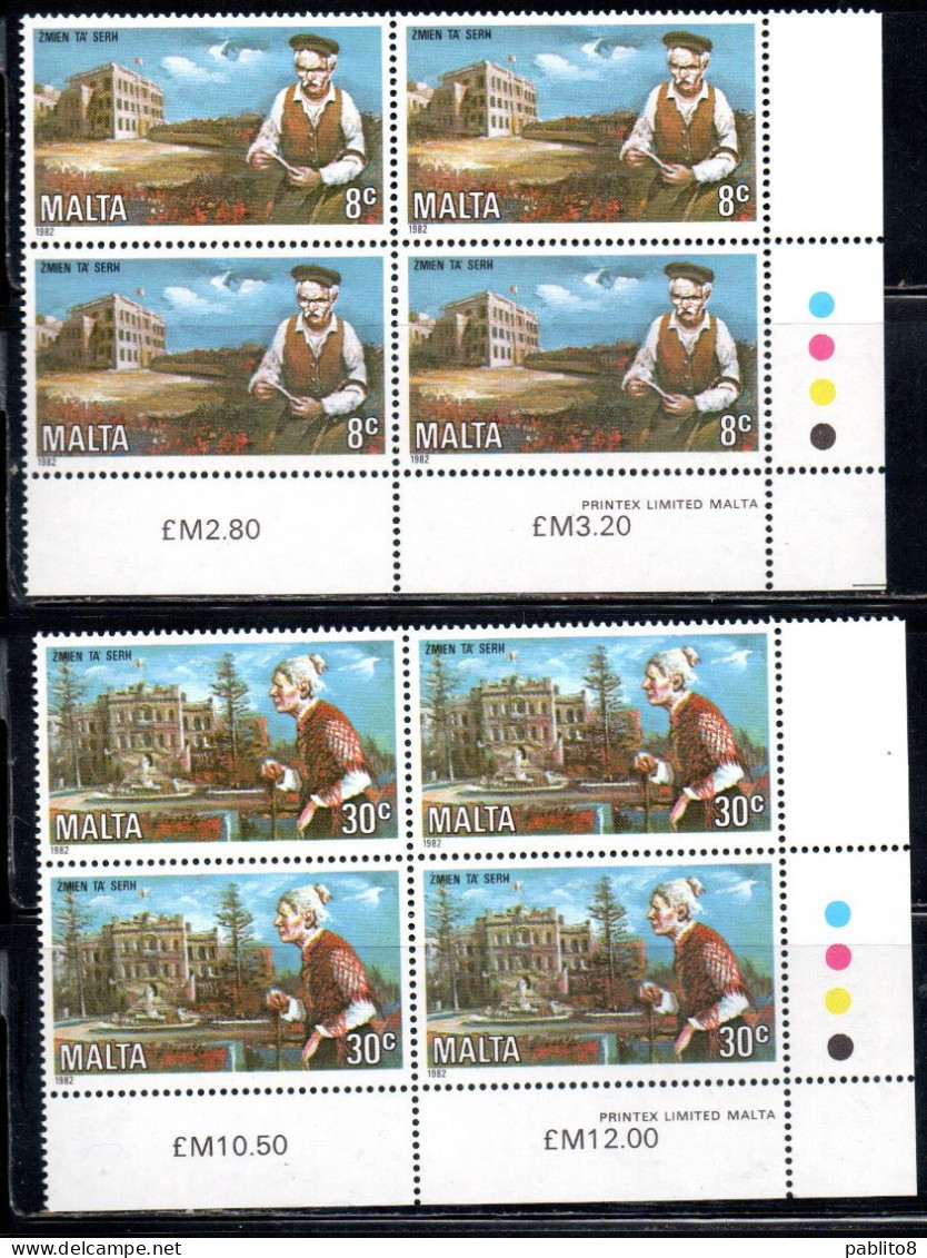 MALTA 1982 MEN AND HOME CARE OF THE ELDERLY YEAR ANNO DELLA CURA PER GLI ANZIANI COMPLETE SET SERIE COMPLETA BLOCK MNH - Malta