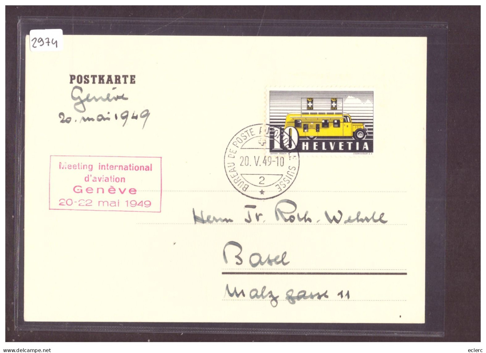 CARTE POSTALE - GENEVE - MEETING D'AVIATION 1949 - SCHWEIZ. AUTOMOBIL POSTBUREAU - TB - Postmark Collection