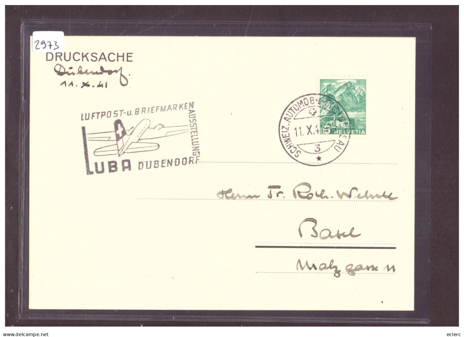 CARTE POSTALE - DUBENDORF - LUFTPOST AUSSTELLUNG 1941 - SCHWEIZ. AUTOMOBIL POSTBUREAU - TB - Postmark Collection