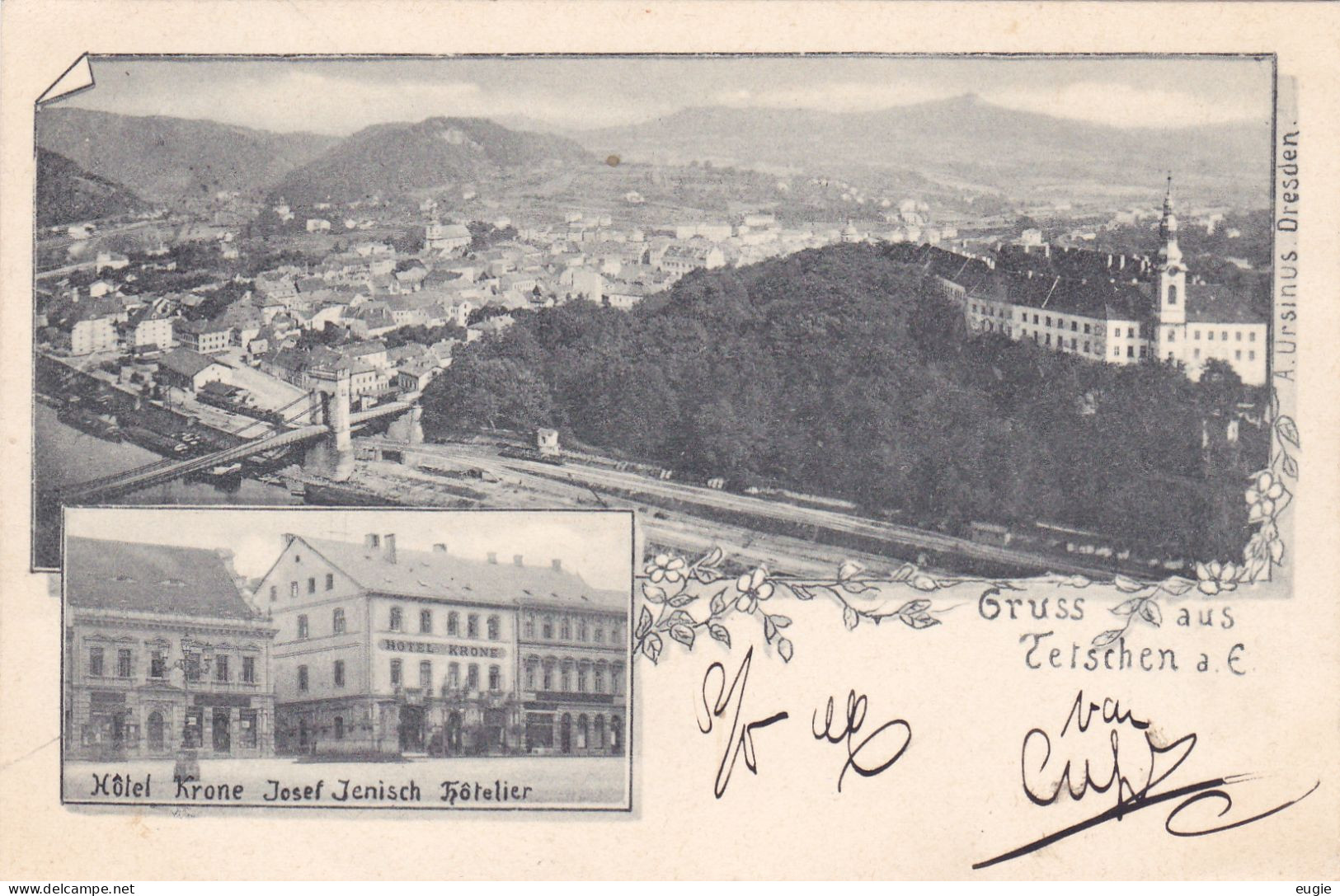 3342/ Gruss Aus Tetschen A. E. Hotel Krone Josef Jenisch Hotelier, 1899 - Sudeten