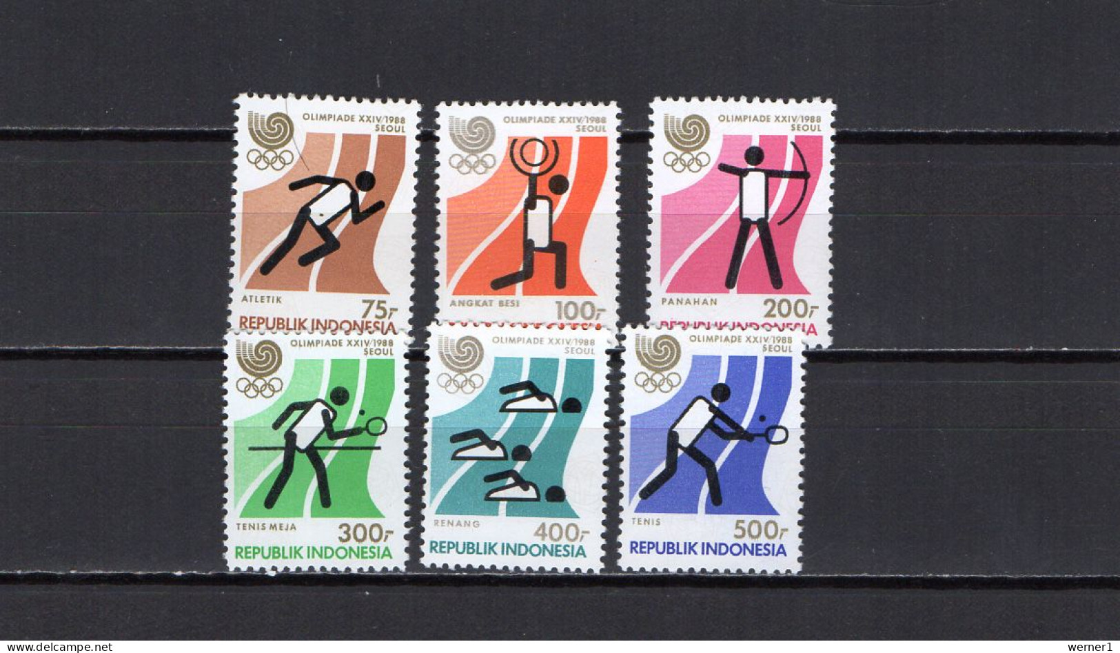 Indonesia 1988 Olympic Games Seoul, Athletics, Weightlifting, Archery, Table Tennis Etc. Set Of 6 MNH - Verano 1988: Seúl