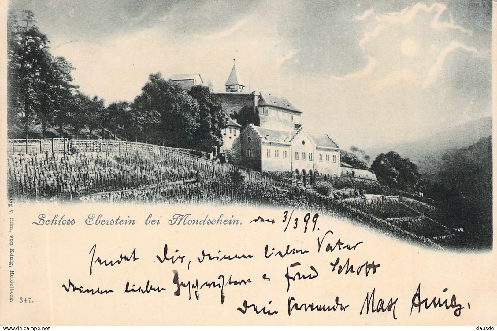 Schloss Eberstein Bei Mondschein Gel.1898 AKS - Gernsbach