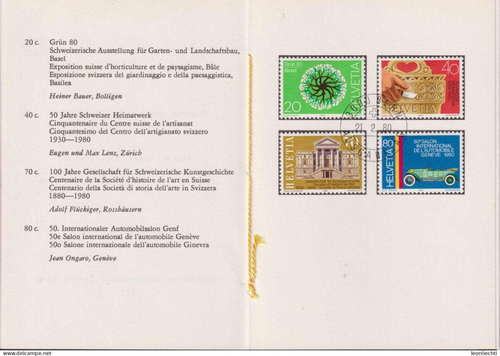 1980 Schweiz PTT Faltblatt Nr.172, ET ° Mi:CH 1170-1173, Zum:CH 636-639, Sonderpostmarken I - Cartas & Documentos