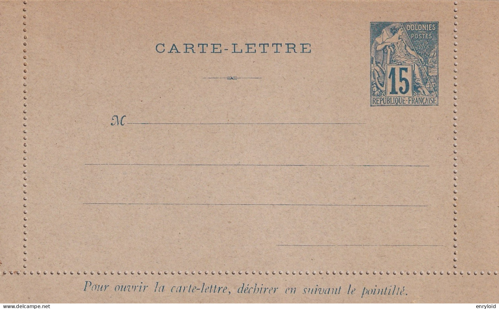 Colonies Francaise Postes 15 C. Carte Lettre - Other & Unclassified