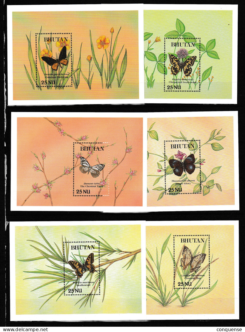 BHUTAN  1990  **  MNH  MICHEL  BLOQUES  237\48   MARIPOSAS  PERFECTAS - Mariposas