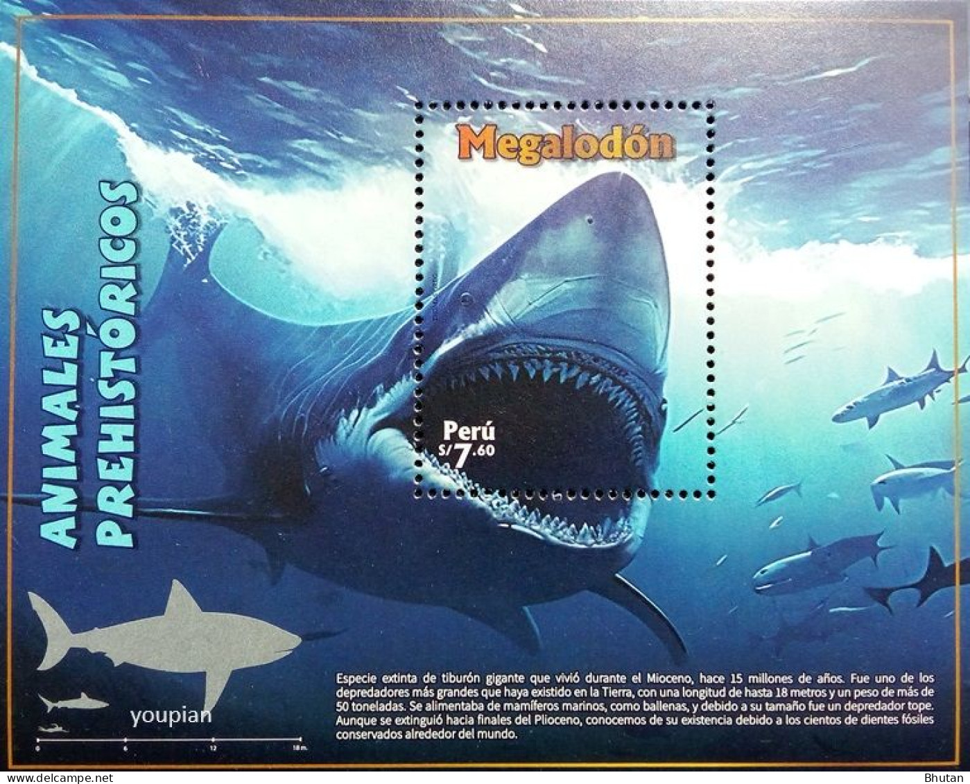 Peru 2023, Prehistoric Animals - Megalodon, MNH S/S - Pérou